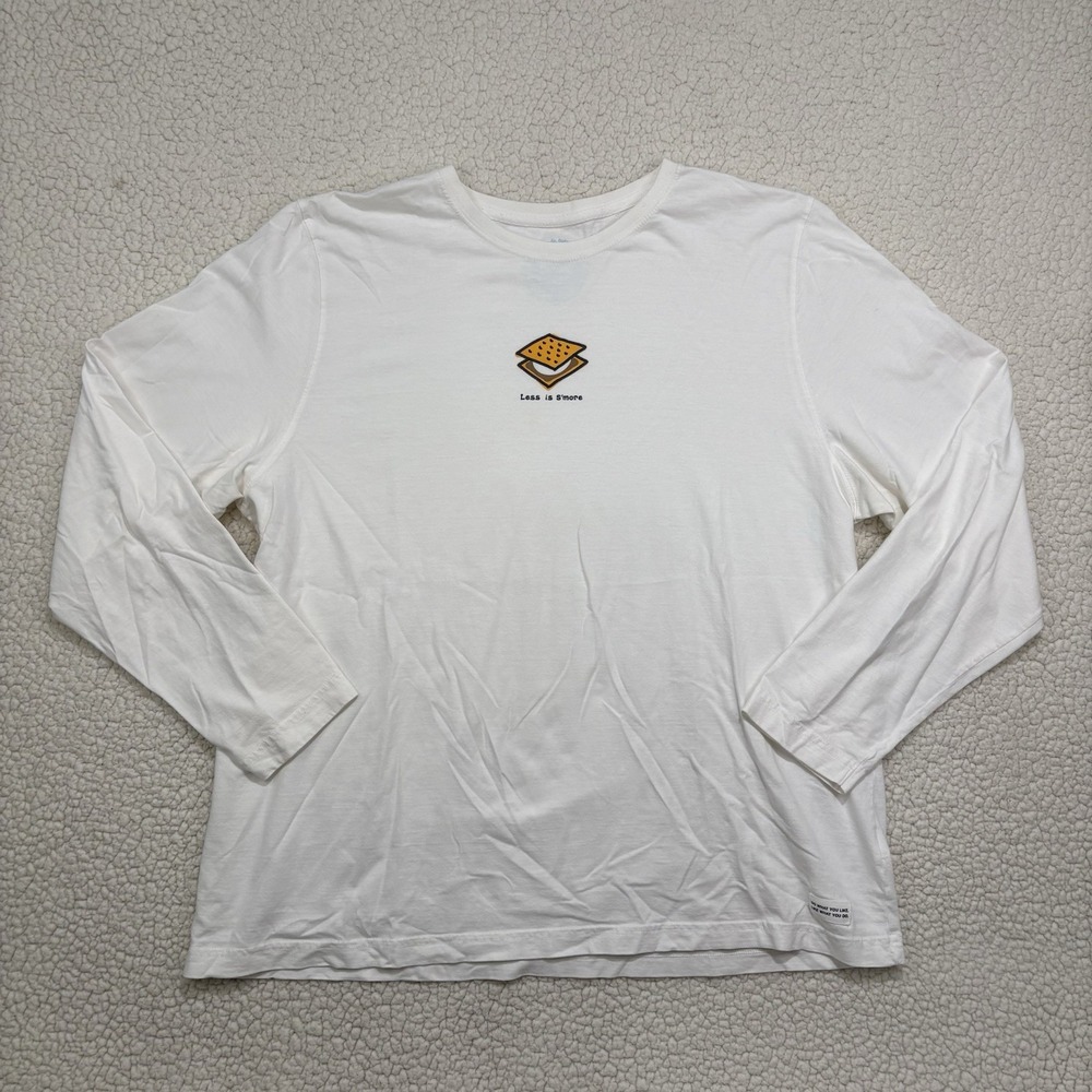 Life Is Good Less Is S'more Shirt Womens XXL White Long Sleeve Graphic Tee